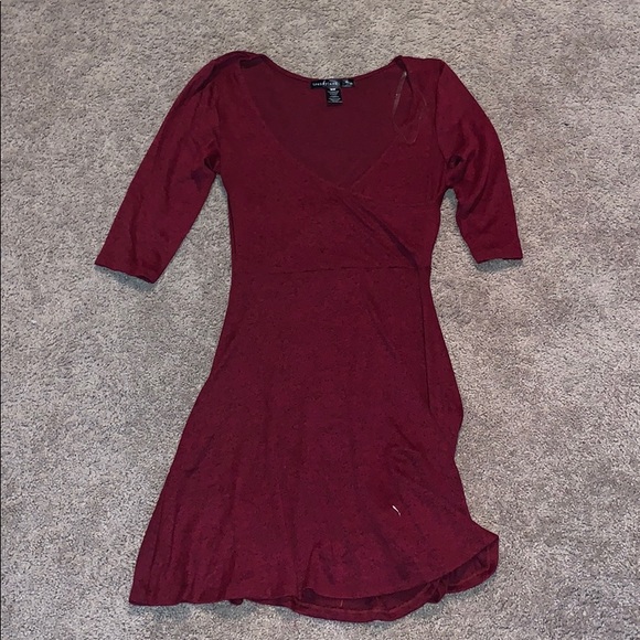 Red Long Sleeve Cross Front Dress - Picture 1 of 1